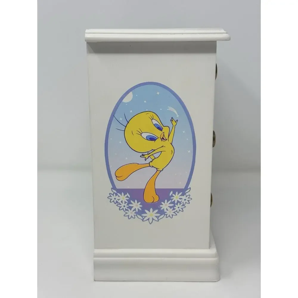 Tweety Bird Looney Tunes Wood Glass Jewelry Box Vintage